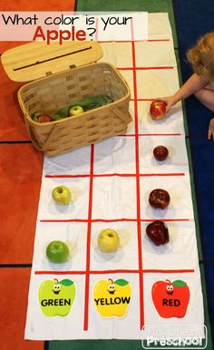 Sorting and graphing apples by color |Play to Learn Preschool| Apple Lesson Plans, Circle Time Activities, Preschool Circle Time, Preschool Units