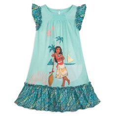 PRICES MAY VARY. 100% Polyester Genuine, Original, Authentic Disney Store Moana sublimated ink art Print winged sleeves, print ruffled hem, and flared silhouette Soft jersey knit fabrication, ruched scoop neckline, gathered front, and button back Inspired by Disney's Moana Travel on an adventure to the land of dreams wearing Moana's soft jersey nightshirt with print winged sleeves, gathered front, and ruffled hem. Swim Bag, New Disney Princesses, Disney Moana, Disney Outfits, Night Shirt, Kids Sleepwear, Vacation Outfits, Tie Dye Print, Moana