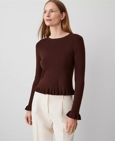 Ruffle Trim Sweater Ruffle Trim, Effortless Style, Ann Taylor, Pullover Sweaters, Autumn Fashion, Long Sleeves, Crew Neck