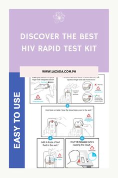 Instructions for using an HIV rapid test kit with step-by-step images and a website link. Take The First Step, Health Care