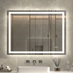 The innovative and sophisticated integration of lighting within the mirror enhances both its functionality and aesthetic appeal in your home. Featuring a built-in defogger, there is no need for constant application of fog-free sprays.The LED lighting is dimmable, offering three different settings, and boasts an impressive lifespan of approximately 50,000 hours.Equipped with two LED strip lights, the lighted bathroom mirror provides double the illumination from both the front and back.The brightn Horizontal Mirrors, Diy Bathroom Vanity, Led Bathroom Lights, Light Mirror, Illuminated Mirrors, Bathroom Mirror Lights, Led Diy, Led Bathroom, Bathroom Light