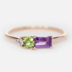 Amethyst and Peridot Ring Birthstone Ring February and - Etsy Amethyst And Peridot Ring, Amethyst And Peridot, Stone Ring Design, August Birthstone Ring, Ring Inspo, Detailed Engagement Ring, Bright Wedding, Baby Prep, 3 Stone Rings