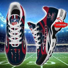 Houston Texans NFL Monster Air Max Plus Sport Sneakers For Fan Gifts Red Fade-resistant Sneakers For Sports Events, White Sneakers With Team Name For Sports, Black Sneakers For Sports Events, Black Team Spirit Sneakers For Sports Events, Team-colored Sneakers For Streetwear, Sporty Sneakers With Custom Logo For Sports, Black Casual Sneakers With Custom Logo, White Team Spirit Sneakers With Team Name, White Sneakers With Team Spirit