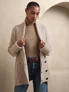 Maite Wool-Blend Cardigan | Banana Republic Fisherman Aesthetic, Casual For Work, Double Breasted Cardigan, Crisp Morning, I Fall To Pieces, Fisherman Style, Fall Winter Wardrobe, Cardigan Outfits, Banana Republic Sweater