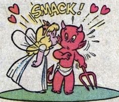 an image of a cartoon character kissing another character with words that say, i smack