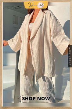 Women Casual Tracksuit Trouser Set Summer Lapel Long Sleeve Cardigan Tops+long Solid Breathable Pants Street Beach Two Piece Set Pullover Designs, Solid Clothes, Lace Fashion, Japan Fashion, Sleeve Cardigan, Cardigan Tops, Two Piece Set, Long Sleeve Cardigan, Fashion Flats