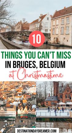 People ice skating on rink in front of old church, and boat going down canal in Bruges Belgium Christmas Bruges, Belgium Christmas, Bruges Christmas Market, Bruges Christmas, Medieval Fairytale, Brussels Christmas, Fairytale Christmas, Visit Belgium, Christmas In Europe