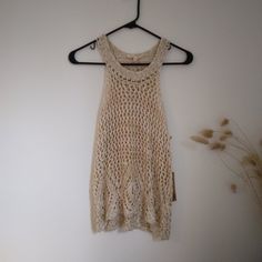 Cream Colored Knit Top With Light Golden Flecks In Yarn. Cute Vintage Vibes! Never Worn, Purchased From Savannah Seven, Also Has Their Tags Attached. Summer Cream Crochet Top For Layering, Summer Crochet Knit Dress With Textured Design, Summer Textured Crochet Knit Dress, Summer Open Knit Top For Layering, Bohemian Beige Crochet Top With Pointelle Knit, Bohemian Beige Pointelle Knit Crochet Top, Cream Crochet Top For Spring Layering, Beige Pointelle Knit Tops For The Beach, Spring Open Knit Crochet Top For Layering