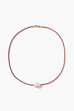 Red leather cord necklace with a single white baroque pearl pendant. Perfect for the beach or as an everyday wear piece.18k gold plated sterling silver.16" in length.Handmade in Vietnam. Baroque Pearl Pendant, Red Beaded Necklaces, Chunky Pearls, Leather Cord Necklace, Black Pearl Necklace, Beach Necklace, Pearl Necklace Designs, Leather Corded Necklace, Necklace Red