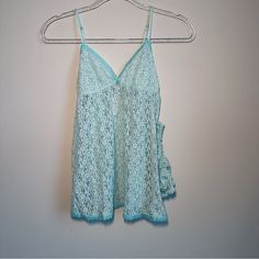 Victorias Secret Angels Pale Aqua Blue Lace Nightie Camisole, So Pretty! V Neck With Sweet Little Bow With Tiny Polka Dots, Fabric Is Lovely, With A Nice Bit Of Stretch. Adjustable Spaghetti Straps; Lace With Stretch; Nylon Spandex Blend; Beautiful Stretch Lace Nightie Camisole Top+ Underwear, Love The Soft Aqua Blue Color On This! Completely New Set! Feel Free To Leave A Comment! Lace Sleepwear With Spaghetti Straps For Bedtime, Lace Sleepwear With Spaghetti Straps For Sleepover, Fitted Lace Trim Camisole For Sleepover, Lace Sleeveless Camisole For Loungewear, Sleeveless Lace Nightgown For Pajama Party, Sleeveless Lace Camisole For Loungewear, Blue Spring Camisole For Loungewear, Spring Blue Camisole For Loungewear, Summer Blue Camisole For Pajama Party