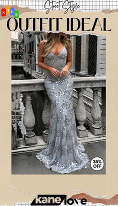 Celebrities Elegant Solid Sequins Frenulum V Neck Evening Dress Dresses Gray Maxi Length Party Dress, Gray Maxi Party Dress, Fitted Gray Evening Dress, Gray Fitted Dress For Party Season, Fitted Gray Dress For Party Season, Evening Dresses With Sleeves, Dress Sleeve Styles, Waist Dress, Elevate Your Style