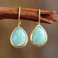 Amazonite Earrings, Natural Stone Earrings, Stone Dangle Earrings, Styl Boho, Mint Blue, Bohemian Earrings, Classic Jewelry, Hook Earrings, Styl Vintage