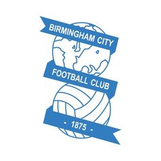 the birmingham city football club logo with blue ribbon around it and an earth globe on top