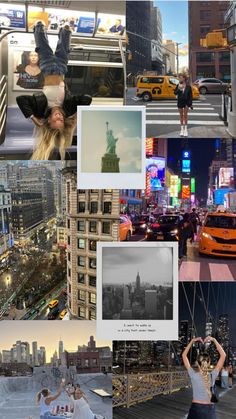 a collage of photos with people in the city