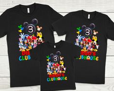 two mickey mouse shirts with the number three on them, and an image of mickey mouse