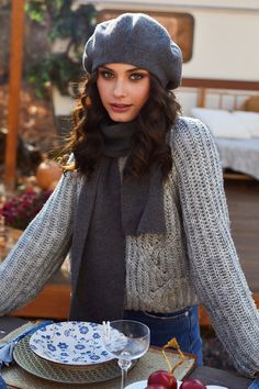 "You'll be cozy all winter long in this cute and stylish beret hat and scarf set for women! The set includes a classic french-style beret with a matching soft knitted scarf and is available to order in black, blue, gray, pink, and dark gray (see photos for examples). The beret and scarf is the perfect gift set for all the women on your list - from your best friend to your grandma - and don't forget to order one for yourself too! PRODUCT FEATURES: - Set includes a beret and matching scarf - One s Stylish Winter Hats For Women, Hats Outfits For Women, Winter Fitted Beret Cap, French Hats For Women, Casual Brimmed Winter Beret, Outfit With Beret, Elegant Winter Beret, Elegant Winter Beret One Size, Elegant Wool Winter Beret