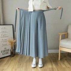 Women's Pleated Trousers High Waist Pants Wide Leg Chiffon Retro Irregular Chic | eBay Plise Skirt Outfit, Blue Ankle-length Pants For Spring, Blue Ankle-length Spring Pants, Casual Ankle-length Pleated Skirt, Blue Ankle-length Bottoms With Elastic Waistband, Casual Blue Chiffon Bottoms, Spring Blue Pleated Pants, Ankle-length Blue Pants With Elastic Waistband, Blue Ankle-length Pants With Elastic Waistband