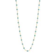 Gigi Clozeau - Classic Gigi Aqua necklace, Yellow Gold, 17.7 Gigi Necklace, Aqua Necklace, Transparent Resin, Classic Necklace, Resin Necklace, White Rose Gold, Ring Collections, Custom Rings, Aqua Blue