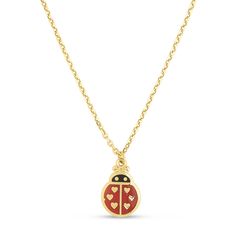 "Ladybug Enamel Pendant Necklace Real 14K Yellow Gold *Metal: Real 14K Yellow Gold (Properly Stamped, 14K) *Condition: Brand New *Finish: Polished *Average Weight: 1.50 grams *Length: 18\" (Jump ring at 16\") *Width: 7mm x 12.5mm = 1/4\" x 1/2\" *Clasp/Bail: Spring Ring All of our items are brand new and are shipped with a gift box." Anniversary Yellow Gold Enamel Necklace, Dainty Yellow Gold Enamel Necklace, 14k Yellow Gold Necklace, Solid Gold Necklace, Enamel Necklaces, Average Weight, 14k Gold Necklace, Jewelry Inspo, Jewelry Business