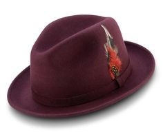 Montique Burgundy Small Felt Band 2 ¼ Brim Wool Felt Dress Hat H-62 - Suits & More Mens Dress Hats, Fedora Hat Men, Mens Hats Fashion, Casual Date, Fancy Dinner, Stylish Hats, Dress Hats, Brim Hat, Wool Hat