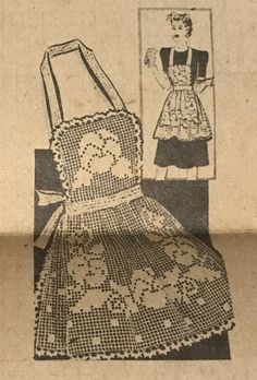 an old fashioned crocheted table cloth with a woman's dress on it