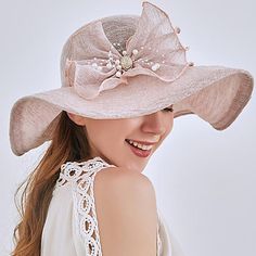 Category:Hats,Headwear; Embellishment:Ruffle,Trim,Flower,Imitation Pearl,Bowknot,Pearls; Gender:Women's; What's in the box:Hat; Quantity:1 PC; Style:Fashion,Vintage Style; Hats Category:Sun Hat,Straw Hat,Bucket Hat; Occasion:Outdoor,Wedding; Material:Organza,Imitation Pearl,Tulle; Pendant Material:Imitation Pearl; Age Group:Adults,Adults'; Head Circumference:53-58; Front page:WE; Shipping Weight:0.13; Listing Date:03/19/2020; Head Circumference:; Special selected products:COD Melbourne Cup Fashion, Evening Hat, Kentucky Derby Fascinator, Derby Fascinator, Cheap Party, Womens Fedora, Bridal Shower Flowers, Hat Wedding, Church Hat