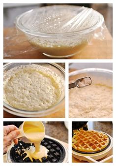 the process for making waffles is shown here