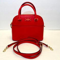 Like New Without Tags Never Used In Perfect Condition; No Flaws To Note Adjustable Removable Strap One Inside Pocket Only Approximately 8” Tall, 9” Wide, 4” Base Bags Kate Spade, Red Purse, Red Purses, Kate Spade Bags, Handbag Purse, Kate Spade Bag, Red Leather, Inside Pocket, Kate Spade