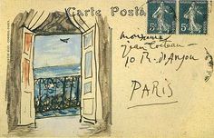 an image of a postcard with the words pablo picasso, postcard to jean cocteau,19