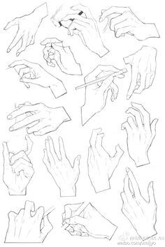 hands and fingers are shown in black and white, as well as the outlines for each