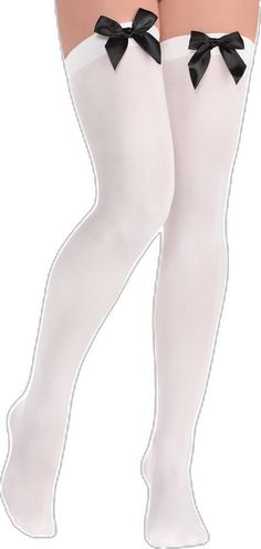 SUIT YOURSELF COSTUME CO. Costume Accessories White Thigh Highs with Black Satin Bow for Adults 809801751919 Fitted Thigh High Hosiery For Halloween, Fitted Thigh High Stockings For Cosplay, Thigh High Stretch Legwear For Cosplay, Stretch Thigh High Legwear For Cosplay, Fitted Hosiery For Halloween Costume Party, Thigh High Stretch Legwear For Costume Party, White Stretch Stockings For Cosplay, Stretch Thigh High Legwear For Costume Party, Stretch Thigh-high Legwear For Costume Party