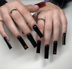 Black Emo Nails Ideas, Baddie Black Nails, Emo Acrylic Nails, Black Square Acrylic Nails, Black Nails Long, Long Nails Square, Simple Nail Designs Acrylic, Nails July