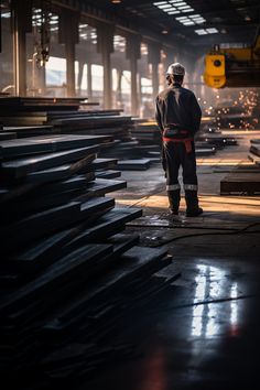 a man standing in the middle of a factory