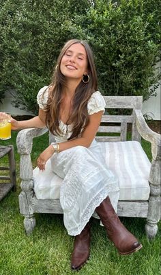 Cottage Fashion Aesthetic, Summer Ranch Outfits, Zach Bryan Outfits, Sundress And Boots, Pilgrimage Festival, Oklahoma Fashion, Ranch Outfits, Traje Cowgirl, Uk Festival