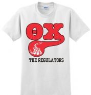 an ox t - shirt with the word ox on it in red and black letters