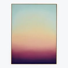 an abstract painting with pink, blue and yellow hues on the horizon is shown