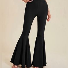 Women’s Wide Legs Pants. #32 Black Flare Bottoms For Workwear, Black Flared Bottoms For Workwear, Trendy Black Flare Wide Leg Pants, Trendy Black Wide Leg Flare Pants, Black Bottoms For Spring, Trendy Black Flared Wide Leg Pants, Black Full-length Bottoms For Spring, Black Mid-rise Wide Leg Pants, Trendy Black Mid-rise Wide Leg Pants