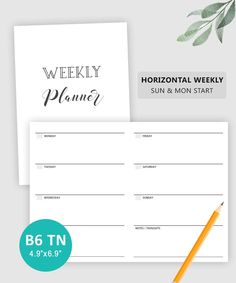 the printable weekly planner is shown next to a pencil and paper with an image of a