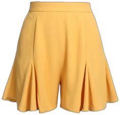 Chic Ruffled Solid Color Shorts, Ruffled Fitted High-waisted Shorts, Fitted High-waisted Ruffled Shorts, Fitted High-waisted Ruffle Shorts, Yellow Pleated Party Bottoms, Elegant Yellow Pleated Bottoms, Yellow Fitted Short Bottoms, Short Pleated Party Bottoms, High Waist Pleated Party Shorts