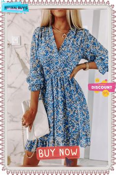 Waist Pullover Bohemian Print Short Sleeve Floral Dress Spring Patterned V-neck Boho Dress, Blue Non-stretch Bohemian Midi Dress, Long Sleeve Mini Dress With Ditsy Floral Print, Blue Bohemian Non-stretch Midi Dress, Bohemian Blue Non-stretch Midi Dress, Bohemian Blue Midi Dress, Casual Long Sleeve Boho Dress For Fall, Long Sleeve Printed Boho Dress For Fall, Casual Boho Dress With Floral Print For Day Out