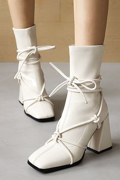 White Square Heel Lace-Up Ankle Boots, aesthetic shoes, thick heel boots Spring Medium Width Lace-up Heeled Boots, Spring Ankle-high Lace-up Boots With Padded Ankle, Spring Lace-up Ankle-high Boots With Padded Ankle, Spring Synthetic Lace-up Ankle Boots, Spring High Ankle Synthetic Heeled Boots, Trendy Lace-up Boots With Padded Ankle For Spring, Spring High Ankle Heeled Boots In Synthetic, Spring High Ankle Heeled Boots In Synthetic Material, Spring Synthetic High Ankle Heeled Boots