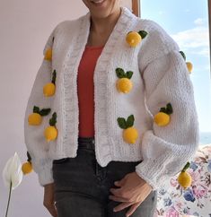 COLOR: white (different colors can be knitted upon order.) PATTERN: lemon LENGTH: 50cm 55cm (can be knitted to the desired length upon order.) AREA OF USE: daily use and can be given as a gift WASHING INSTRUCTIONS: short program at low temperature PACKAGING: safe packaging and gift wrap SHIPPING: safe cargo company and on-time delivery The cardigan is completely handmade, knitted with wool and acrylic blended quality white yarn, thanks to the quality yarn, it does not bleed, pill and sag in colo Casual White Long Sleeve Knitting Pattern, Casual White Knitted Sweater Coat, White Embroidered Knit Sweater, White Knitted Cardigan For Spring, White Cotton Knitted Cardigan, Embroidered White Cardigan For Winter, White Embroidered Knit Cardigan, White Long Sleeve Knitting Pattern, Handmade White Sweater For Winter