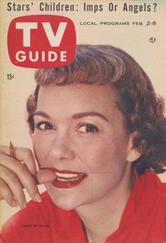 an advertisement for the tv guide shows a woman smiling and holding her hand up to her face