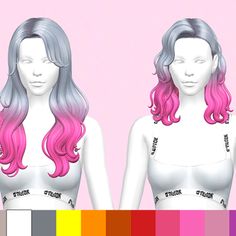 two female mannequins with different colored hair colors and their names on them