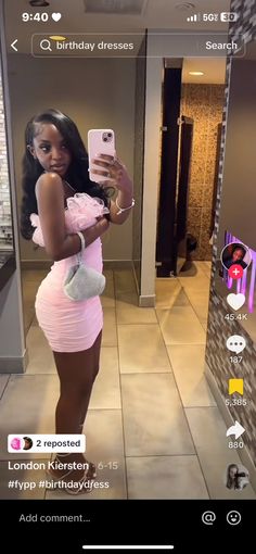 Pink Homecoming Outfit, Pink 18th Birthday Outfit, Hoco Dresses Black Women Pink, 13 Birthday Dress Ideas, 13 Birthday Dresses, Pink Dress Photoshoot Picture Ideas, Sweet 16 Outfits Pink, Birthday Outfit 15th Birthday, Bday Fits For School