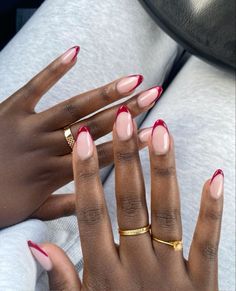 #red #frenchtipnails #christmas #december #winter @charleeeverton Nail Colors With Red Dress, Natural Nails Fall Design, Christmas Nail Ideas French Tips, Red Almond French Tip Nails, Christmas Basic Nails, Nails For Paris Trip, Red Almond French Tip, Basic Christmas Nails Simple, Red French Almond Nails