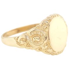 Here we have a genuine Art Deco Signet ring crafted in 14 karat yellow gold! These yellow gold vintage rings are tougher to find and this one is in great condition! These also look super cute stacked with other vintage bands! Can be sized prior to shipping upon request. Item Details: Metal Type: 14K Yellow Gold Size: 6 Weight: 2.6 g Hallmark: 14k Engraving: none Width: 10.9 mm Gold Vintage Rings, Engraved Ring, Signet Rings, Contemporary Ring, Ring Crafts, Vintage Band, Gold Floral, Engraved Rings, Signet Ring