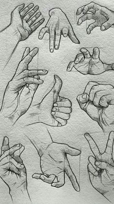 hand gestures drawn in pencil on paper