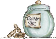 a cookie jar with cookies next to it and the words cookie top written on it