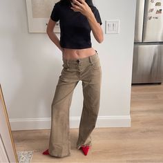 Never Worn, Still With Tags Size: 24” (Fits 23-25”) Retail: $228 So Flattering & Comfy A Relaxed Fit Pant. A Roomy Wide Leg That Has An Easy Fit Through The Hips, Thigh And Knee In A Long Inseam. Ragandbone, Revice, All Saints, Acne Studios, Reiss, Frwd, Boyfriend Jeans, Agolde, And Other Stories, Ssense, Theory, Intermix, 7 For All Man Kind, Levi’s, Citizens Of Humanity Styling Brown Pants, Tan Jeans Outfit, Long Wide Leg Jeans, Beige Jeans Outfit, Tan Jeans, Beige Jeans, Brown Pants, Citizens Of Humanity, All Saints